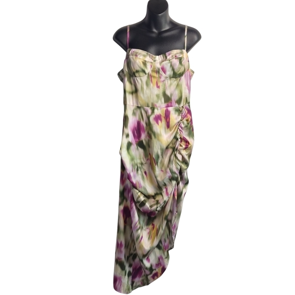 Cider Dress Women's Multicolor Strap Shoulder Ruched Mid Dress Size L NWT